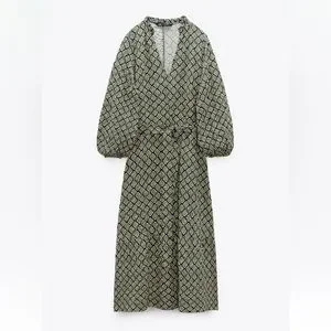 Zara | Dresses | Zara Geometric Print Dress Ecrugreen Size M New With Tags  | Poshmark